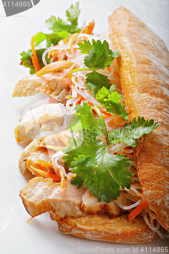 Image of Hot banh mi sandwich with pork