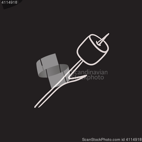 Image of Marshmallow roasted on wooden stick sketch icon.