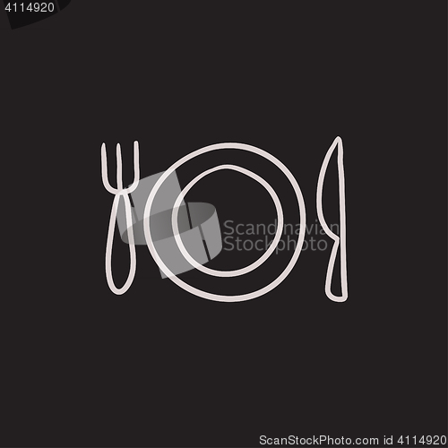 Image of Plate with cutlery sketch icon.