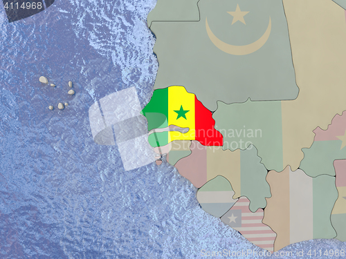 Image of Senegal with flag on globe