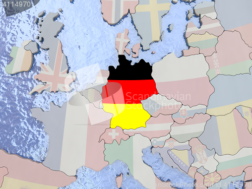 Image of Germany with flag on globe