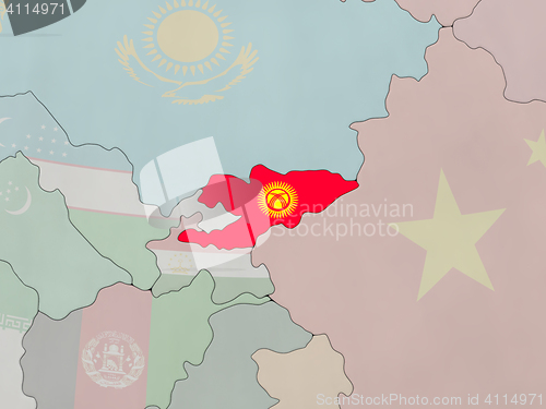 Image of Kyrgyzstan with flag on globe