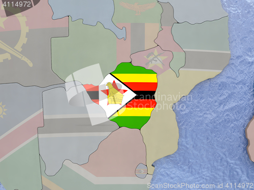Image of Zimbabwe with flag on globe