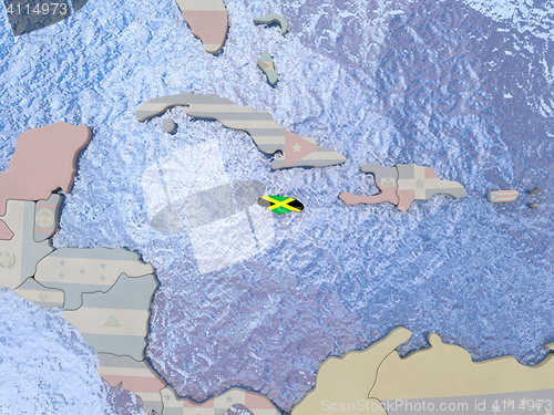 Image of Jamaica with flag on globe