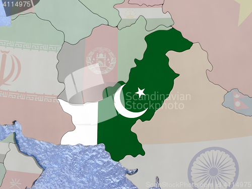Image of Pakistan with flag on globe