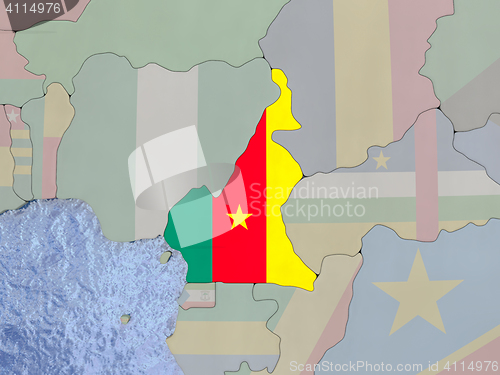 Image of Camerowith flag on with flag on globe