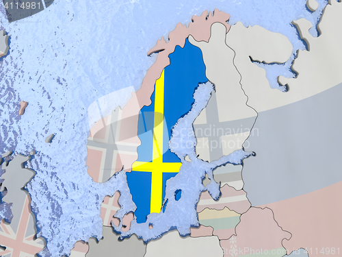 Image of Sweden with flag on globe