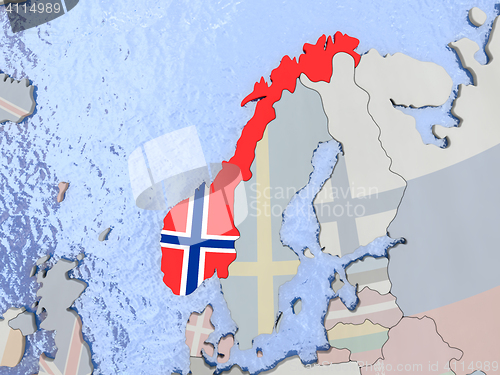 Image of Norway with flag on globe