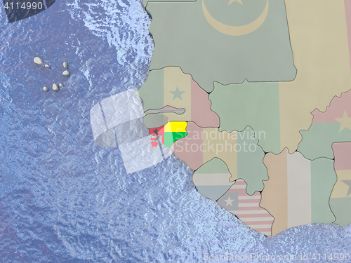 Image of Guinea-Bissau with flag on globe