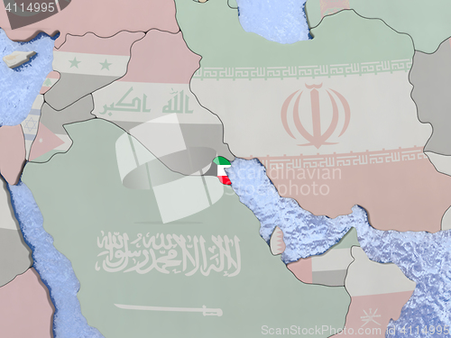 Image of Kuwait with flag on globe