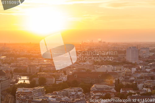 Image of Panoramic aerial view over Berlin in romantic colorful sunset.