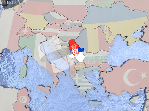 Image of Serbia with flag on globe