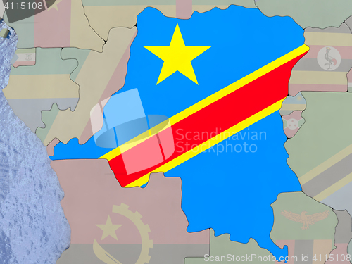 Image of Democratic Republic of Congo with flag on globe