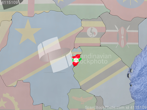 Image of Burundi with flag on globe