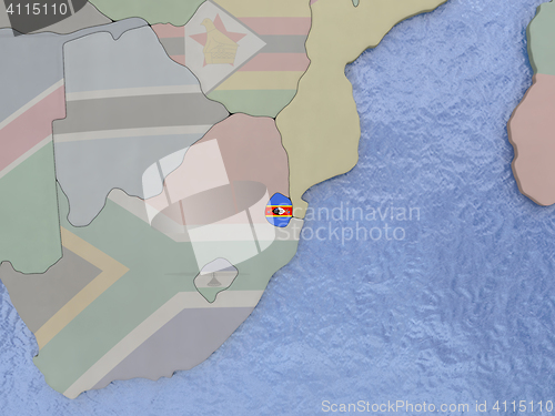 Image of Swaziland with flag on globe