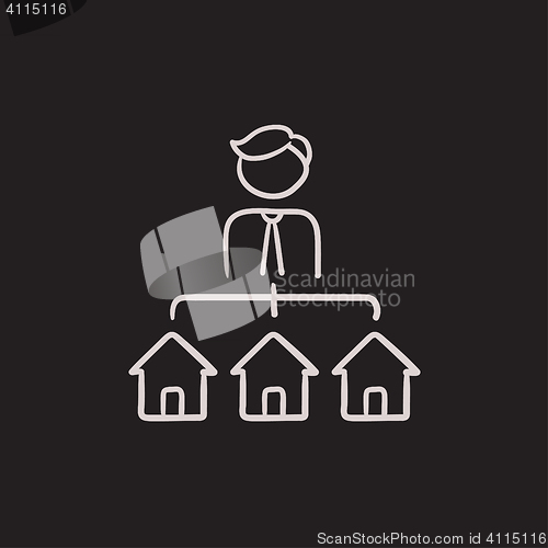 Image of Real estate agent with three houses sketch icon.