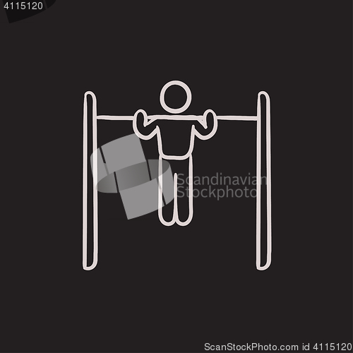 Image of Gymnast exercising on bar sketch icon.