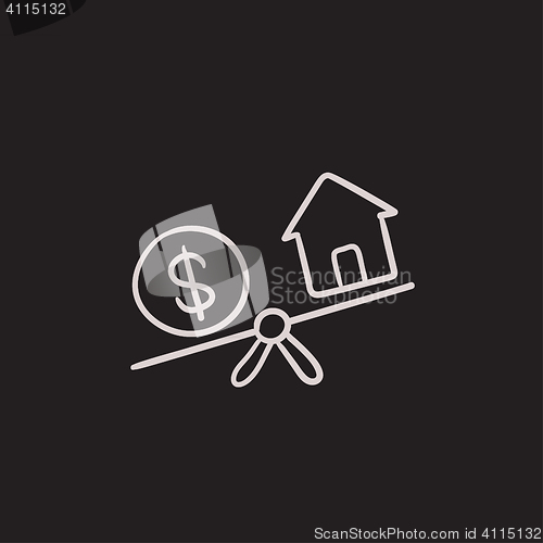 Image of House and dollar symbol on scales sketch icon.