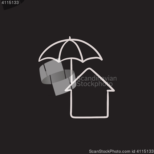 Image of House under umbrella sketch icon.