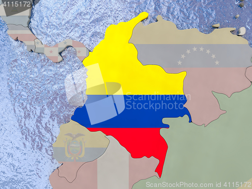 Image of Colombia with flag on globe