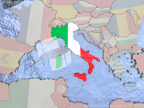 Image of Italy with flag on globe