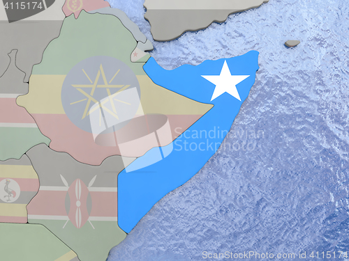 Image of Somalia with flag on globe