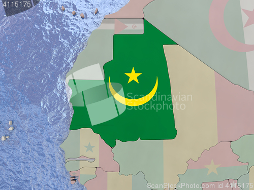 Image of Mauritania with flag on globe
