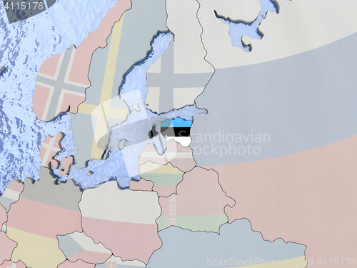 Image of Estonia with flag on globe