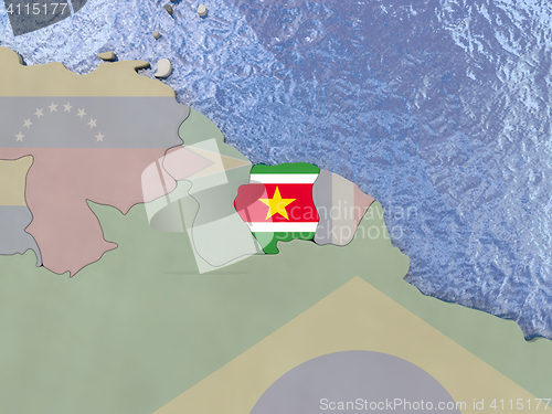 Image of Suriname with flag on globe