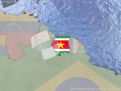 Image of Suriname with flag on globe