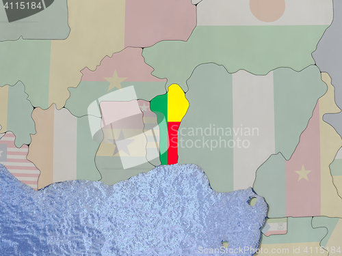 Image of Benin with flag on globe