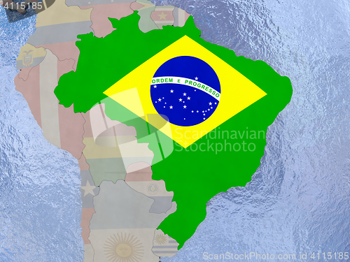 Image of Brazil with flag on globe