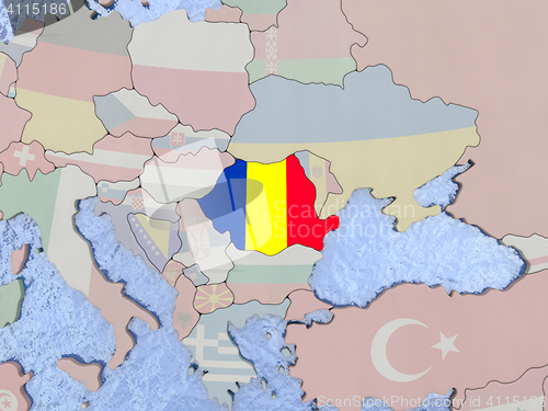 Image of Romania with flag on globe