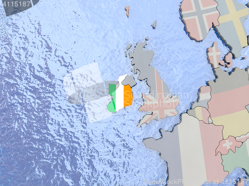 Image of Ireland with flag on globe