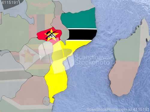 Image of Mozambique with flag on globe