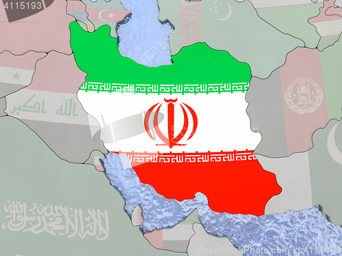 Image of Iran with flag on globe