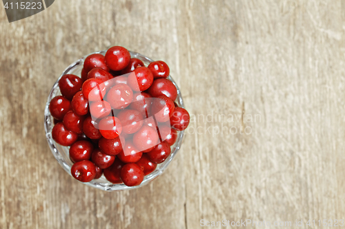 Image of Cherry in a glass bowl above view