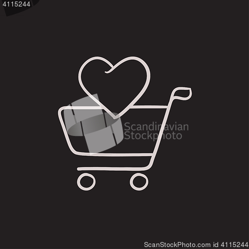 Image of Shopping cart with heart sketch icon.