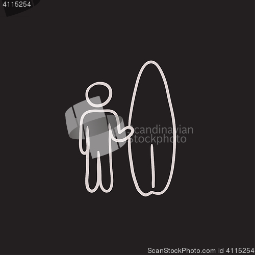 Image of Man with surfboard sketch icon.