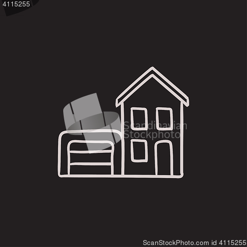 Image of House with garage sketch icon.