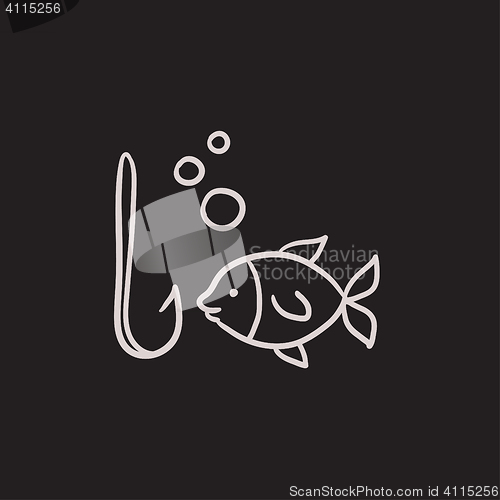 Image of Fish with hook sketch icon.