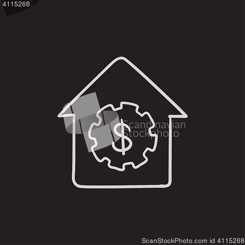 Image of House with dollar symbol sketch icon.