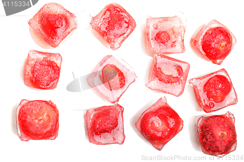Image of Rows of strawberries in ice