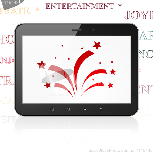 Image of Entertainment, concept: Tablet Computer with Fireworks on display