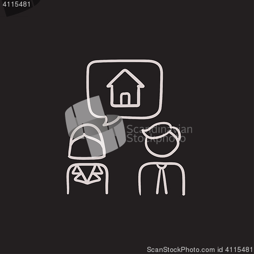 Image of Couple dreaming about house sketch icon.