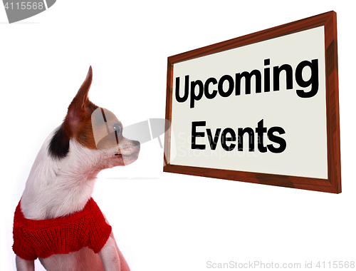 Image of Upcoming Events Sign Showing Future Occasions Schedule For Dogs 