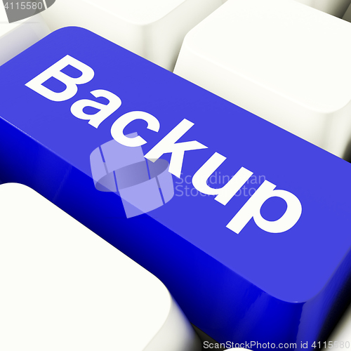 Image of Backup Computer Key In Blue For Archiving And Storage