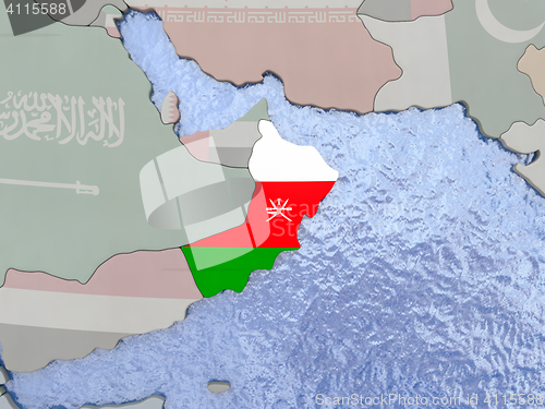 Image of Oman with flag on globe