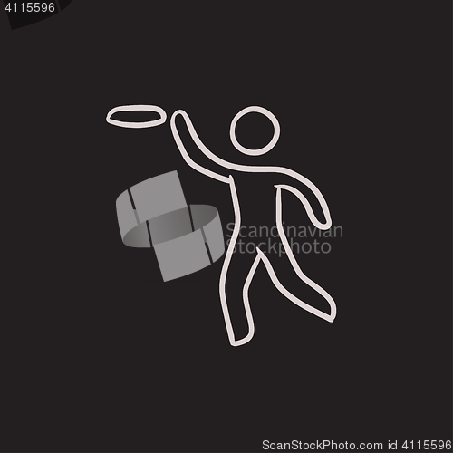 Image of Man with flying disc sketch icon.