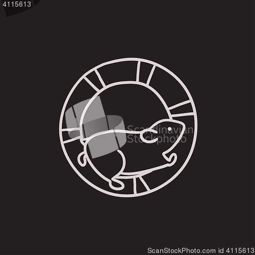 Image of Hamster running in the wheel sketch icon.